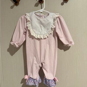 Charming Pink Striped Kids Footie with Ruffles